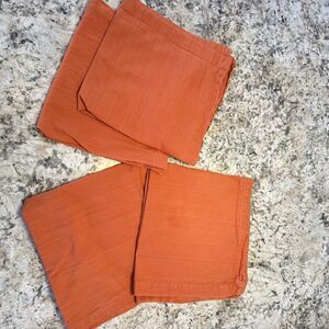 Crate & Barrel Linden Napkins Set of 4 Pumpkin Orange 21" x 21" 100% Cotton